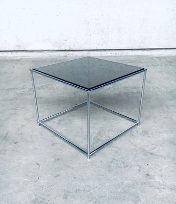 Sleek Design Metal & Fumé Glass Square Side Table, 1970s-RQV-850267