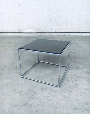 Sleek Design Metal & Fumé Glass Square Side Table, 1970s-RQV-850267