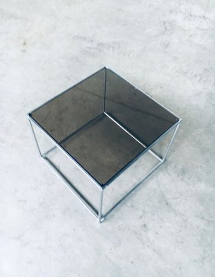 Sleek Design Metal & Fumé Glass Square Side Table, 1970s-RQV-850267