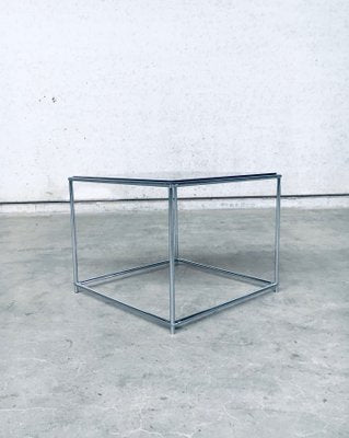 Sleek Design Metal & Fumé Glass Square Side Table, 1970s-RQV-850267