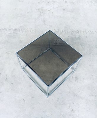 Sleek Design Metal & Fumé Glass Square Side Table, 1970s-RQV-850267