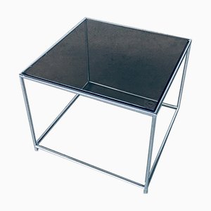 Sleek Design Metal & Fumé Glass Square Side Table, 1970s-RQV-850267