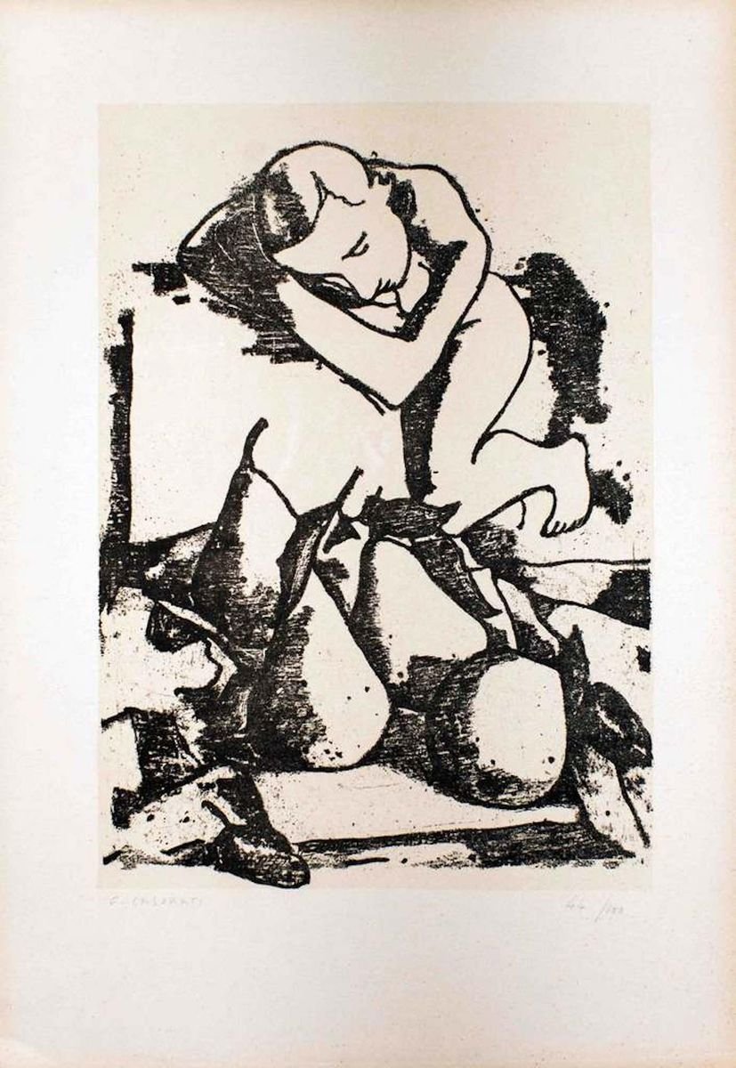 Sleeping Figure - Original Lithograph by Felice Casorati - 1946 1946