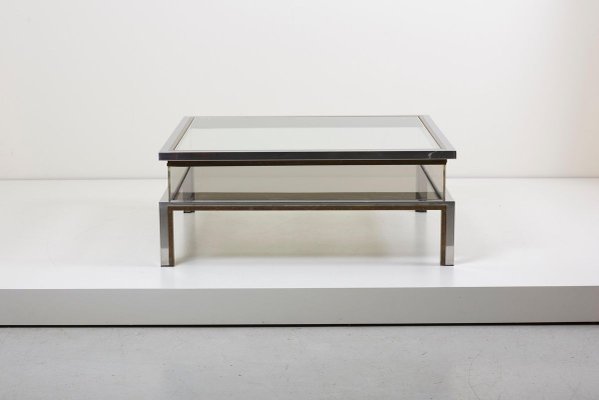 Sliding Top Coffee Table in Brass and Chrome by Maison Jansen, 1970s-VLZ-631941