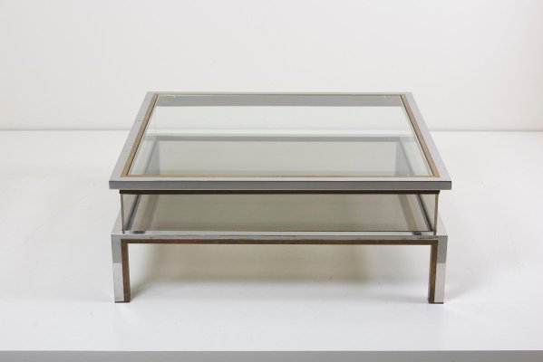 Sliding Top Coffee Table in Brass and Chrome by Maison Jansen, 1970s-VLZ-631941