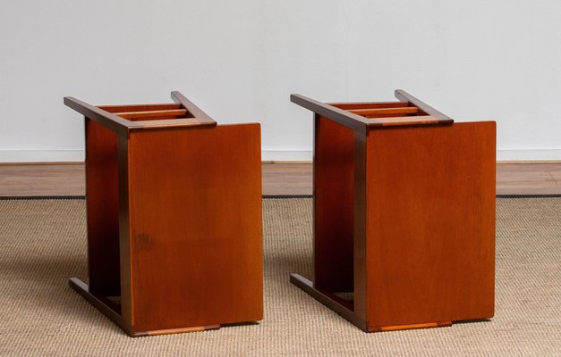 Slim Tall Swedish Solid Mahogany Nightstands, 1960s, Set of 2-JE-987188