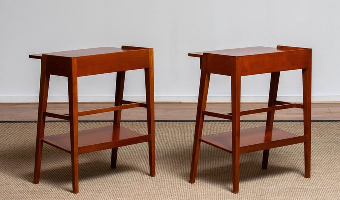 Slim Tall Swedish Solid Mahogany Nightstands, 1960s, Set of 2-JE-987188