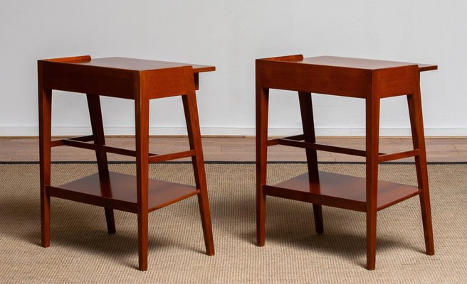 Slim Tall Swedish Solid Mahogany Nightstands, 1960s, Set of 2-JE-987188