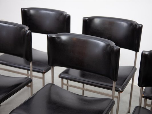 SM08 Dining Chairs in Black Leather attributed to Cees Braakman for Pastoe, 1960s, Set of 6-KL-1812105