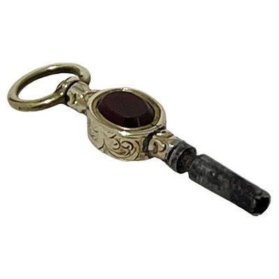 Small 19th Century Brass and Gold Watch-Key with Jasper Stones-UCH-1705473