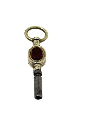 Small 19th Century Brass and Gold Watch-Key with Jasper Stones-UCH-1705473