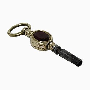 Small 19th Century Brass and Gold Watch-Key with Jasper Stones-UCH-1705473