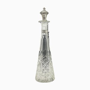 Small 19th Century Dutch Crystal Glass Cut Decanter with Silver-UCH-1746728