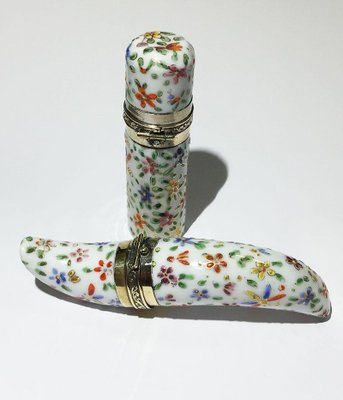 Small 19th Century Porcelain Enameled Scent Perfume Bottles, Set of 2-UCH-1224638