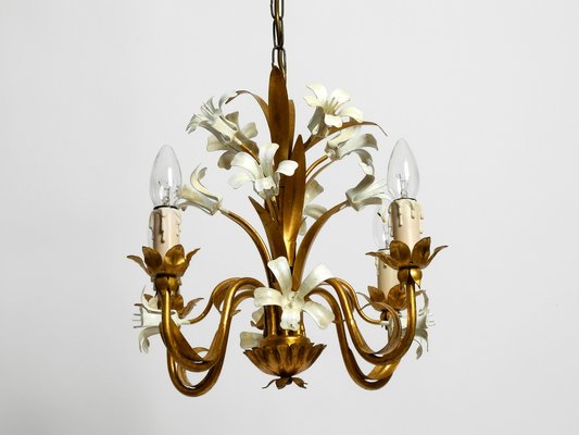 Small 4-Arm Gold-Plated Metal Chandelier, 1960s-RR-1754666