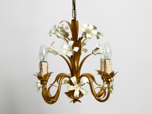 Small 4-Arm Gold-Plated Metal Chandelier, 1960s-RR-1754666