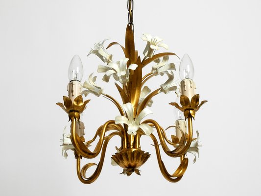 Small 4-Arm Gold-Plated Metal Chandelier, 1960s-RR-1754666