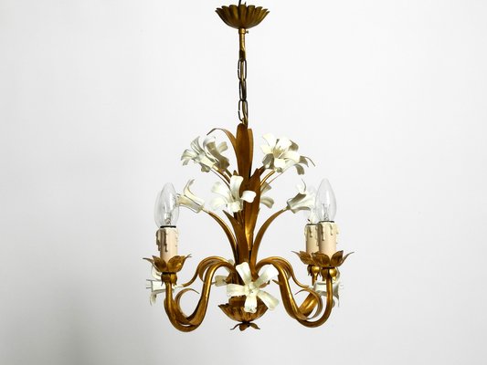 Small 4-Arm Gold-Plated Metal Chandelier, 1960s-RR-1754666