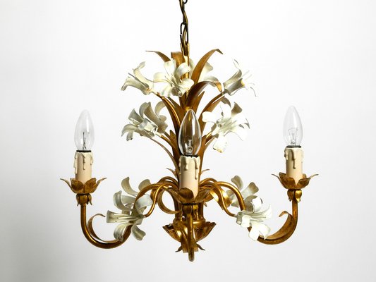 Small 4-Arm Gold-Plated Metal Chandelier, 1960s-RR-1754666