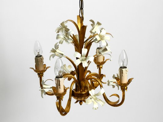 Small 4-Arm Gold-Plated Metal Chandelier, 1960s-RR-1754666