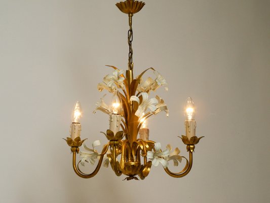 Small 4-Arm Gold-Plated Metal Chandelier, 1960s-RR-1754666