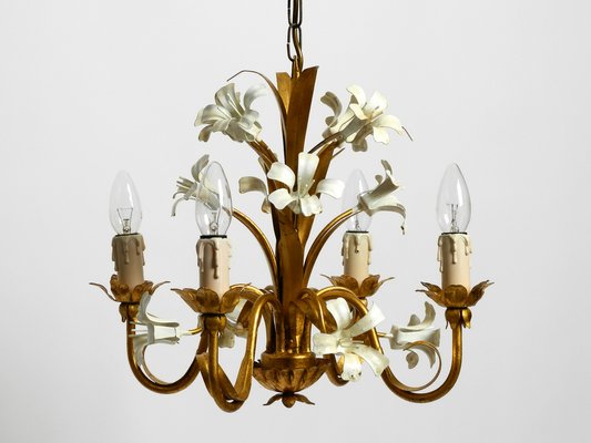 Small 4-Arm Gold-Plated Metal Chandelier, 1960s-RR-1754666