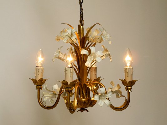 Small 4-Arm Gold-Plated Metal Chandelier, 1960s-RR-1754666