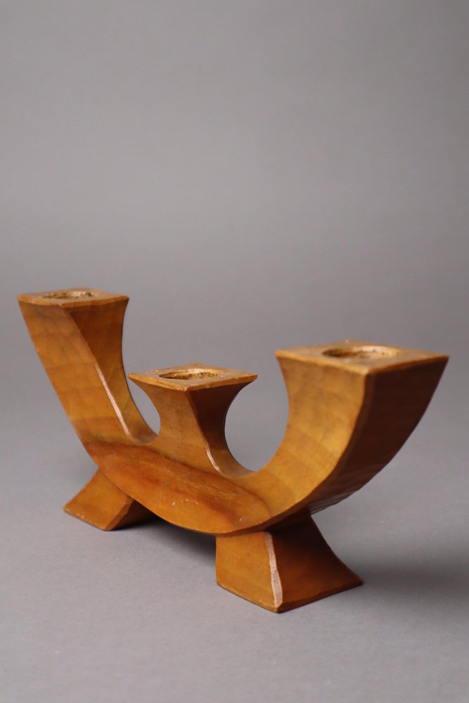 Small Anthroposophical Waldorf Candleholder in Carved Wood, 1940