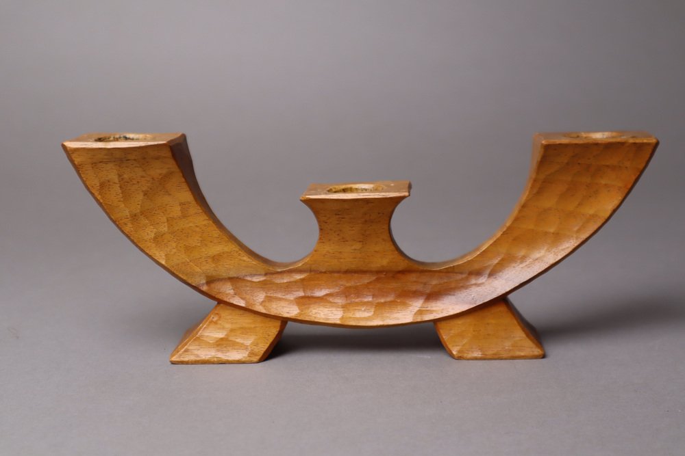 Small Anthroposophical Waldorf Candleholder in Carved Wood, 1940