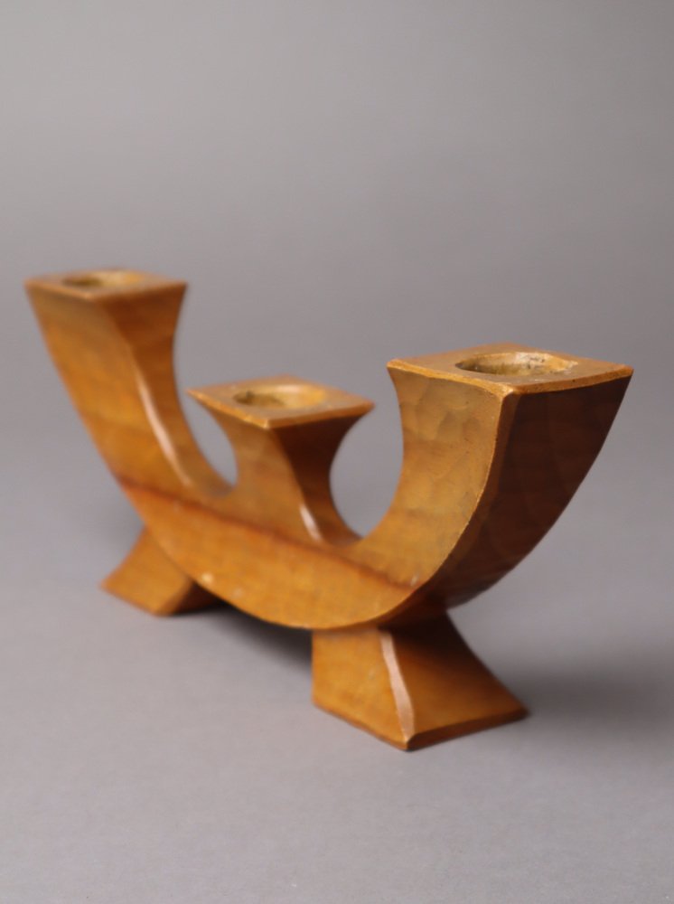 Small Anthroposophical Waldorf Candleholder in Carved Wood, 1940