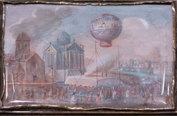 Small Antique Box with Decorative Scenes of the Reveillon Aerostat-ZCI-751845