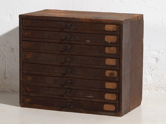 Small Antique Dark Brown File Cabinet, 1920-ZNJ-2035287