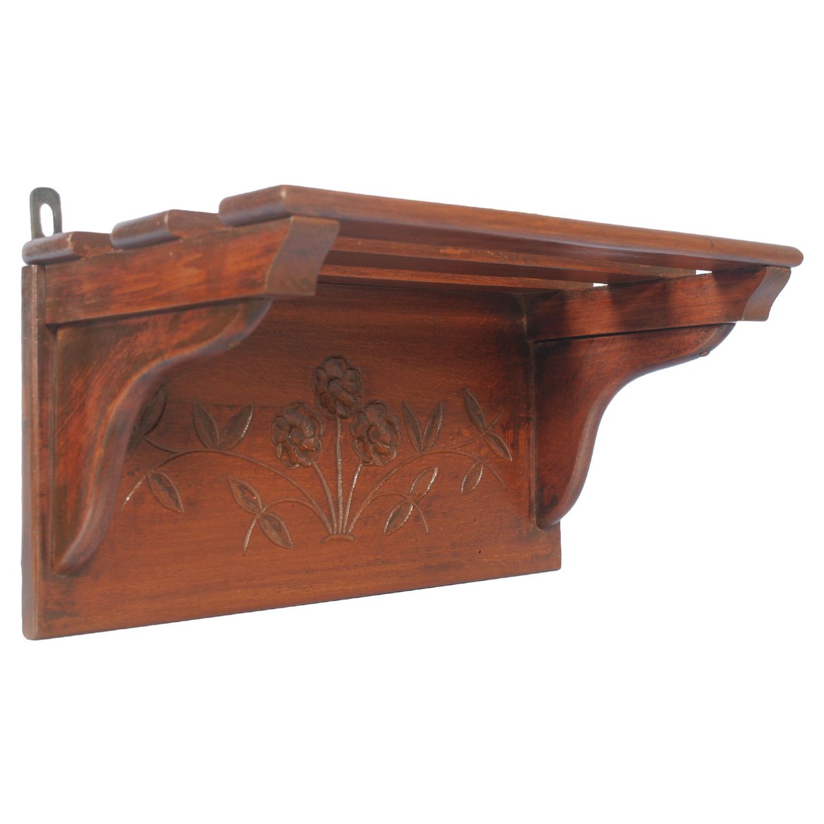 Small Antique Tyrolean Hand-Carved Walnut Wall Shelf