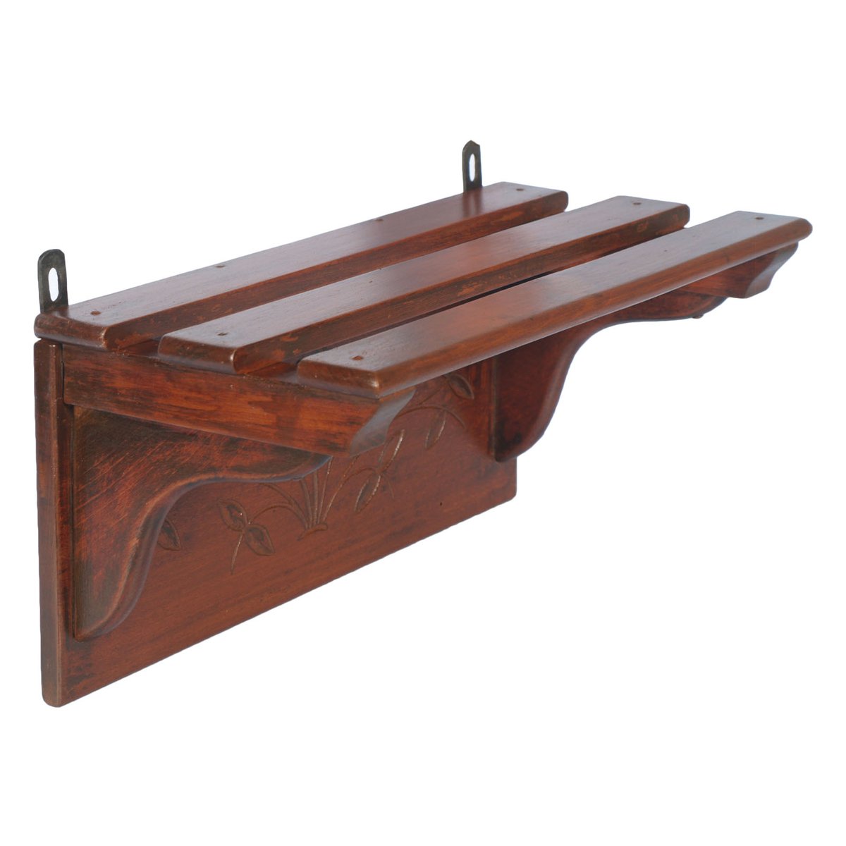 Small Antique Tyrolean Hand-Carved Walnut Wall Shelf