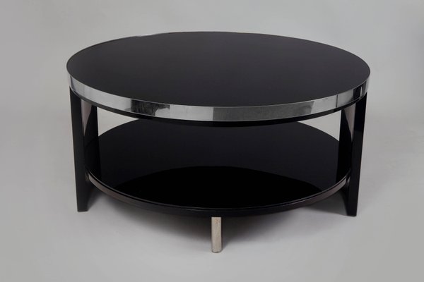 Small Art Deco Black Glass and Chrome Coffee Table, 1930s-WHY-588955