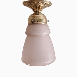 Small Art Deco Ceiling Lamp with Pink Marbled Glass Shade of Brass Mount-HOI-1743097