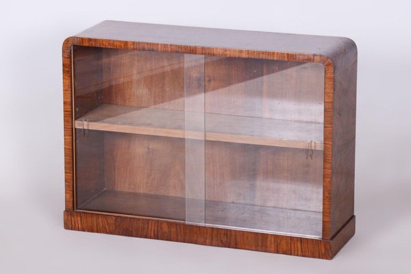 Small Art Deco Display Bookcase in Walnut and Glass, 1930s-WHY-1730576