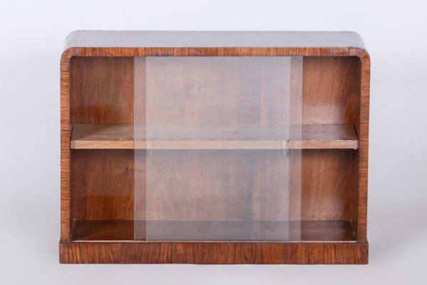 Small Art Deco Display Bookcase in Walnut and Glass, 1930s-WHY-1730576