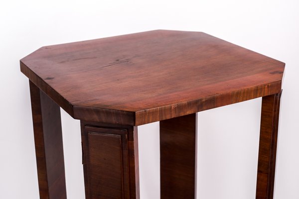 Small Art Deco Octagonal Walnut Veneer Side Table, 1930s-FSD-605618