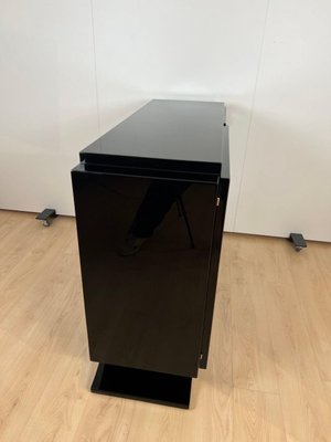 Small Art Deco Sideboard with Vitrine, Black Lacquer, Chrome, France 1930s-NNB-2036472