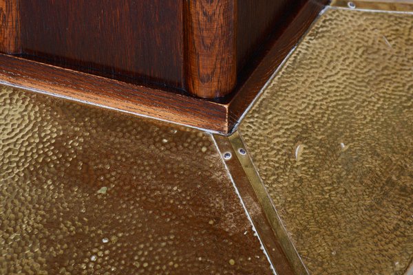 Small Art Deco Table in Oak and Brass, 1920s-WHY-1734273