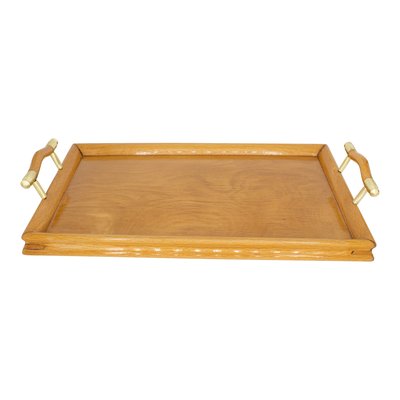 Small Art Nouveau Beech and Brass Tray-WFJ-1056915