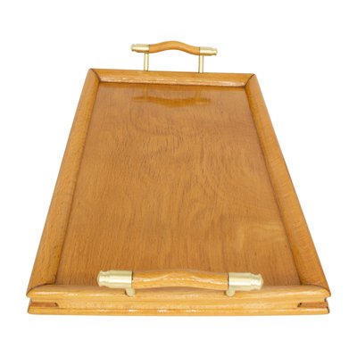 Small Art Nouveau Beech and Brass Tray-WFJ-1056915