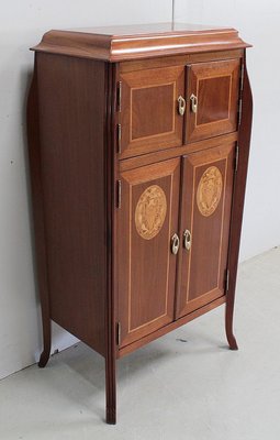 Small Art Nouveau Cabinet in Mahogany and Precious Wood, Early 20th Century-RVK-940947