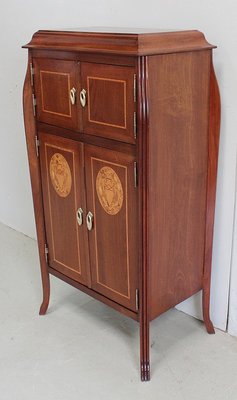 Small Art Nouveau Cabinet in Mahogany and Precious Wood, Early 20th Century-RVK-940947