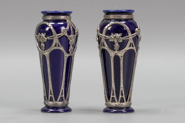 Small Art Nouveau Glazed Ceramic Vases, Set of 2-KEG-1239863