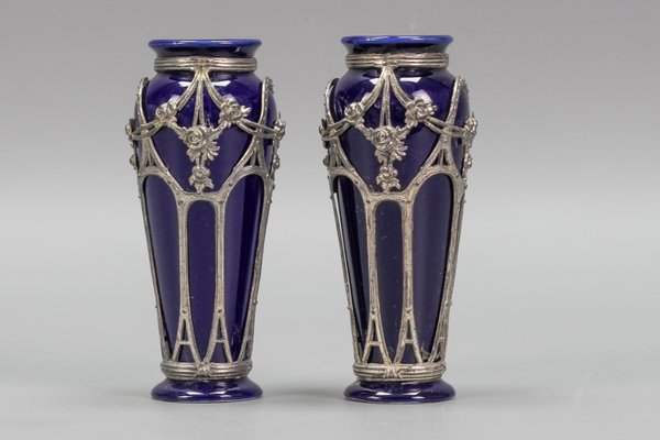 Small Art Nouveau Glazed Ceramic Vases, Set of 2-KEG-1239863