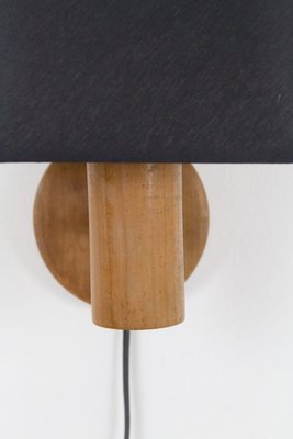 Small Artisan Wooden Wall Lamp with Black Shade, 1970s-FOH-883489