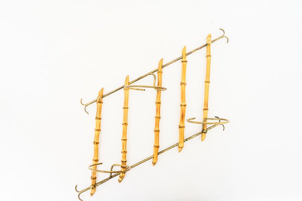 Small Bamboo and Brass Flowers Wall Shelf, Vienna, Austria, 1950s-SPD-1794170