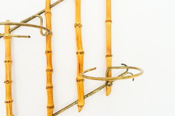 Small Bamboo and Brass Flowers Wall Shelf, Vienna, Austria, 1950s-SPD-1794170